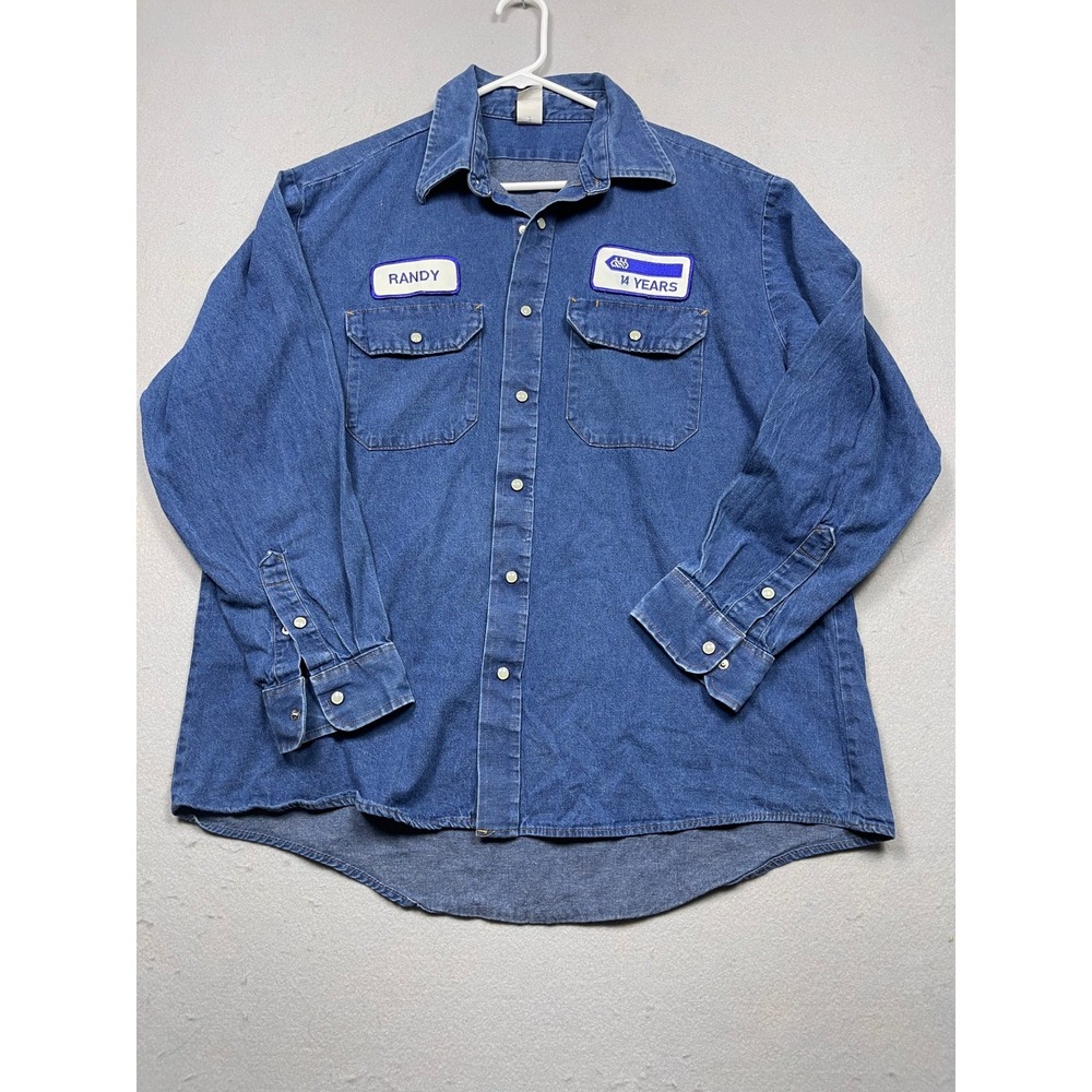 Vintage Big Ben Denim Work Shirt XL Blue Randy 14 Years Patch Made in USA Snap